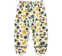 Fewlby Rain Trousers Kids Waterproof Trousers Girls Boys Wind and Mud Proof Pants with Reflective Strips Lightweight Cartoon Owl Rain Wear for Outdoor Play, XXL Size 10-11 Years Beige