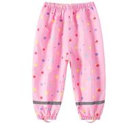 Fewlby Rain Trousers Kids Waterproof Trousers, Girls Mud Proof Pants with Reflective Strips Lightweight Cartoon Dots Rain Wear for Outdoor Play, XXL Size 10-11 Years Pink