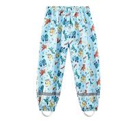 Fewlby Waterproof Trousers Kids, Rain Trousers Girls Boys Wind and Mud Proof Pants with Reflective Strips Lightweight Cartoon Dinosaurs Rain Wear for Outdoor Play, M Size 3-4 Years Blue