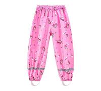 Fewlby Waterproof Trousers Kids, Rain Trousers Girls Wind and Mud Proof Pants with Reflective Strips Lightweight Cartoon Unicorn Rain Wear for Outdoor Play, XXL Size 10-11 Years Pink
