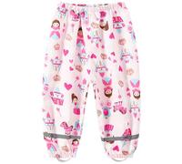 Fewlby Waterproof Trousers Kids, Rain Trousers Girls Wind and Mud Proof Pants with Reflective Strips Lightweight Cartoon Rain Wear for Outdoor Play, XXL Size 10-11 Years White