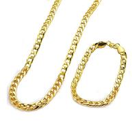 Fewlew Gold/Silver Cuban Link Chain Necklace Set - Gold Curb Chains for Men, Hip Hop Style