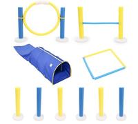 FewNvWa Agility Training Equipment Set with Tunnel Jump Hoop Hurdle Foam Posts Features Lightweight Polyester Construction Suitable for Pet Exercise Obstacle Training at Home Outdoor Use