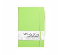 FewNvWa Business Notebook Ruled Journal Writing Notebook Hardcover Pad Elastic Strap Double Ribbon Bookmarks Pen Holder Loop Portable Inner Pocket Suitable, Grass Green