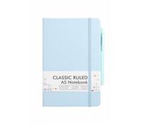 FewNvWa Business Notebook Ruled Journal Writing Notebook Hardcover Pad Elastic Strap Double Ribbon Bookmarks Pen Holder Loop Portable Inner Pocket Suitable, Light Blue