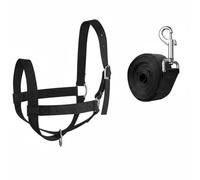 FewNvWa Cattle Rope Adjustable Halter Nylon Head Collar Tether with Metal Hardware Suitable for Livestock Handling Farm Management, Black, Black, L300g