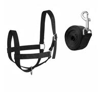 FewNvWa Cattle Rope Adjustable Halter Nylon Head Collar Tether with Metal Hardware Suitable for Livestock Handling Farm Management, Black, Black, S250g