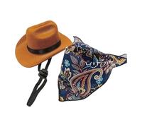 FewNvWa Cowboy Accessories for Pets, Hat and Bandana Set for Halloween Fun, Navy Blue S