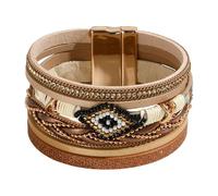FewNvWa Cuff Bracelet PU Wrap Bracelet Beaded Bracelet with Clasp Jewelry Bangle Jewelry Boho for Versatile Looks for Leisure Festivities, Khaki