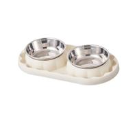 FewNvWa Double Bowl Feeding Station for Cats Easy to Clean Stainless Steel Design, White