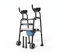FewNvWa Elderly Walking Aid Advanced Upright Walking Frame Mobility Support Folding Design Front Wheels Rear Feet Adjustable Height Suitable for Elderly, Blow-Molded Commode Seat, Double Wheel Legs