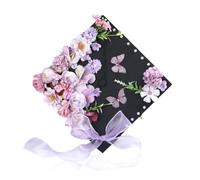 FewNvWa Graduation Cap Set with Artificial Flowers, DIY Craft Supplies, 3D Butterfly Stickers And Appliqués for Graduation Ceremony, Photoshoot, School, Purple