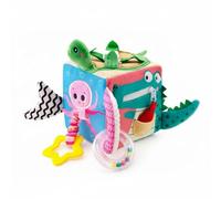 FewNvWa Learning Block Sensory Educational Cube Toy with Rattle Button Buckle Soft Textile Interactive Portable Functions Suitable for Infant Cognitive Growth Nursery Car Seat, Ocean