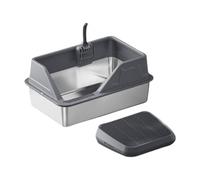 FewNvWa Litter Box Featuring High Sides And A Convenient Ramp for Cats, Deep Gray