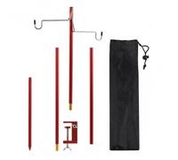 FewNvWa Outdoor Lamp Stand Aluminum Alloy Lantern Pole Foldable Light Support Adjustable Section Assembly Suitable for Camping Picnics Outdoor Gatherings, Red, Three-section Double Hook