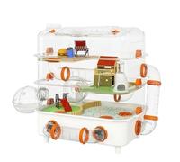 FewNvWa Small Rodent Habitat Multi-Level Hamster Cage Modular Enclosure With Running Wheel Suitable for Children Pet Owners Indoor Use, Three-Layer Elevated Hamster Cage