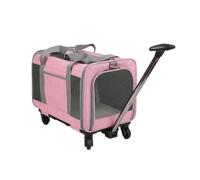 FewNvWa Travel Carrier Wheeled Cat Carrier Suitcase Style Bag Mesh Openings Oxford Material Spacious Interior Suitable for dog walks airport movement leisure travel, Pink