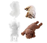 Fewo 2 Pack 3D Shar Pei Dog Silicone Molds for Baking Mousse Cake Pug Puppy Birthday Treats Chocolate Jello Fondant Mould Pudding Ice Cream Soap Lotion Bars Making Supplies