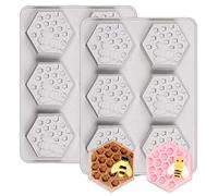 Fewo 2Pcs Bee Honeycomb Soap Molds, 3D Hexagon Honeycomb Cake Molds, Beehive Dessert Pan Candy Baking Handmade Chocolate Molds, Biscuit Muffin Baking Molds, Ice Cube Tray (6-Cavity, Gray)