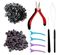 FEXICHUJI Hair Extension Microlink Tool Kit, 1000 Silicone Nano Microbeads, 1 Plier, 1 Pulling Loop Threader, 1 Crochet Hook, 4 Hair Clips, Weft Sew in Extension Kit Tools Accessories for Girls