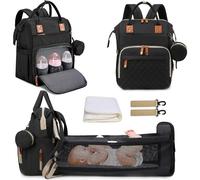 Fexkean Nappy Changing Backpack, Waterproof Multi-Function Large Capacity Diaper Baby Travel Bag with Bed 3 in 1 Foldable Crib Unisex for Mom and Dad