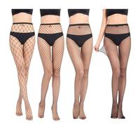 FEXPDL 4 Pairs Black Fishnet Tights Womens, High Waist Tights Fishnet Stockings Fish Net Tights for Women Size, Fishnet Tights Womens Thigh Hight Stockings, Fishnet Tights for Women One Size Fit All