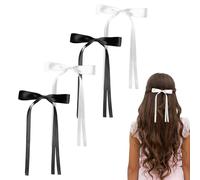 FEXPDL 4PCS Bow Hair Clips for Women, Hair Ribbon Bow Hair Ties Barrettes with Long Tail & Metal Clip for Womens Girls (Black+White)