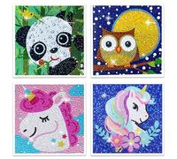 FEXPDL 5D Diamond Painting Kit for Kids 4 Packs Glowing 5D DIY Full Drill Diamond Painting Kit - Adorable Narwhal, Penguin, Flamingo and Owl, Artistic and Fun Diamond Art Activity