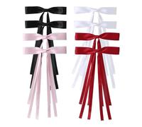 FEXPDL 8 Pack Bow Hair Clips for Women, Tassel Hair Ribbons Bows Barrettes Clip with Long Tail for Girls Womens,Hair Accessories Ribbons Bows Clips(White,Red,Pink,Black)