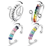 FEXPDL Anxiety Relief Set: 4 Rotatable Fidget Rings - Stress Relief for Women & Girls