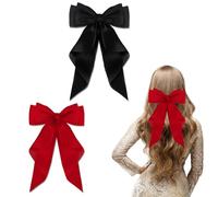 FEXPDL Bow Hair Clip 2 Pcs Black Hair Bows for Women Red Bow Clips with Long Silky Satin Hair Slides Solid Color Bowknot Hairpin Hair Barrettes Scrunchies Accessories(Black,Red)