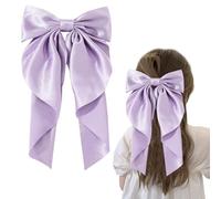 FEXPDL Hair Bow Purple Big Hair Bows for Women, Solid Color Bow Hair Clips with Long Ribbon, Soft Satin Silky Bow Hair Clip French Purple Hair Bows Cute Gifts for Women Girls (Purple)