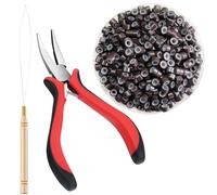 FEXPDL Hair Extension Pliers Kit, 200pcs Nano Bead Threader Tool, 2 Pack Metal Hair Extension Tools, Micro Beads (Brown 5mm)