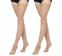 FEXPDL Nude Stockings,2 Pairs Nude Hold Up Stockings for Women Womens Hold Ups Stockings with Lace High Thigh(One Size)
