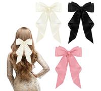 FEXPDL Pack of 3 Hair Bows for Women,Black Hair Bow Pink Bow Hair Clip White Hair Clips for Girls Solid Color Large Bowknot Hairpin Hair Clip Satin Hair Bow