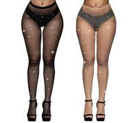 FEXPDL Sparkle Tights for Women - Ultimate Glittery Rhinestone Diamante Tights (Black, Skin Colors)