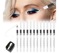 FEXPDL White Eyeliner Pencil 12 Pack with Sharpener, White Eye Liner Pencils Waterline for Skin Marking Eyeshadow Highlighter Waterproof Long Lasting Eyeliner Pencils for Eye Makeup