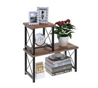FEXPLENDID Desk Shelf & Kitchen Counter Shelf | Countertop Organiser for Kitchen Storage & Organisation | 40x40x19cm, Wood/Metal | desktop shelves for office(Smoked Wood)