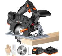 Fexrror Cordless Circular Saw with 4.0Ah Lithium-Ion Battery, 4000RPM, Dust Extraction, Adjustable Cutting Depth and Angle, 50mm(90 °), 36mm(45 °), Electric Saw with Laser for Cutting Wood, Plastic