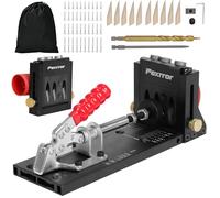 Fexrror Pocket Hole Jig Kit, Professional Aluminum Alloy Pocket Screw with Removable Column Jig, HSS Drill Bit & Depth Setting Collar, 15° Angle Hole, 50PCS Pocket Hole Accessories with Storage Bag
