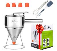 FEXUL Stainless Steel Pancake Batter Dispenser with Squeeze Handle - Versatile Funnel Cake, Cupcake, and Sel Roti Maker - Candle Wax Pourer - Durable, Leak-Free and Easy to Clean - 1200ML