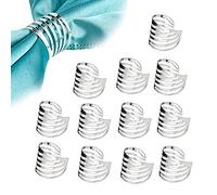 Feyarl 12 Pcs Silver Napkin Rings Metal Handcraft Napkin Holders for Wedding Party Candlelit Banquet Dinner Festival Table Decor