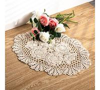 Feyarl 2 Pcs Crochet Cotton Lace Table Placemats Handmade Doilies, 12 x17inch (Beige)