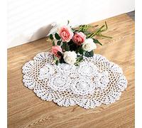Feyarl 2 Pcs Crochet Cotton Lace Table Placemats Handmade Doilies, 12 x17inch (white)