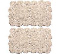 Feyarl 2 Pcs Rectangle Doilies Handmade Crochet Cotton Table Doilies Lace Table Placemats Coaster 10.5x17inch (Beige)