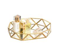 Feyarl Glass Mirrored Tray Gold Perfume Tray Ornate Cosmetic Makeup Vanity Trays Jewelry Display Organizer Decorative Trays for Home Decor Dresser Tabletop