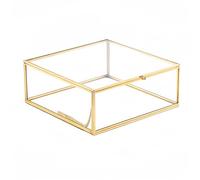 Feyarl Gold Glass Crowns Box Jewelry Trinket Ring Earring Keepsake Wedding Photo Cards Decorative Box Crystal Stones Display Holder Organizer for Birthday Dresser Tabletop (6.3 x 6.3 x 3.35 Inch)