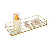 Feyarl Gold Vanity Tray Glass Mirrored Tray Small Perfume Tray Rings Jewelry Trinket Tray Earrings Organizer Tray Decorative Tray for Dressr Drawer Office Tabletop (9.84 x 3.93inch)