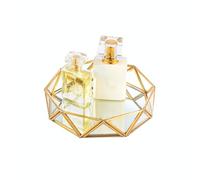 Feyarl Small Gold Mirrored Tray Ornate Cosmetic Tray Makeup Jewelry Organizer Vanity Glass Trays Perfume Display Dresser Tabletop Decorative Trays (7 Inch/18cm)