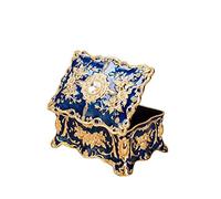 Feyarl Vintage Jewellery Box Small Trinket Box Blue Ornate Jewelry Case Ring Earring Organizer Box Antique Keepsake Box for Wedding Birthday Valentines Gift (4.72 x 3.34 x 2.24inch)